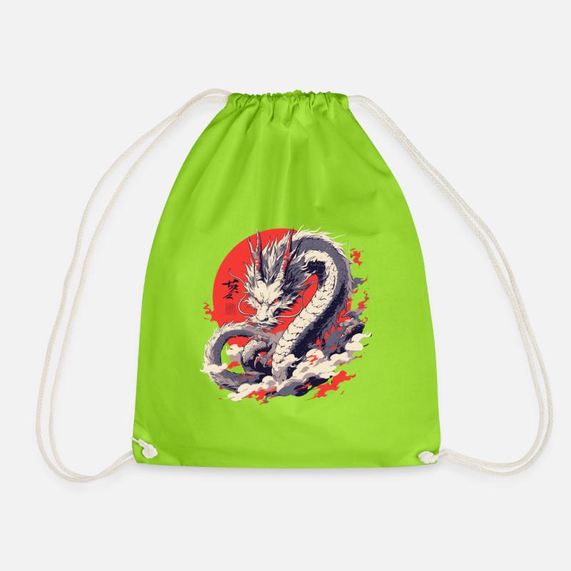 Chinese White Dragon - Drawstring Bag - neon green