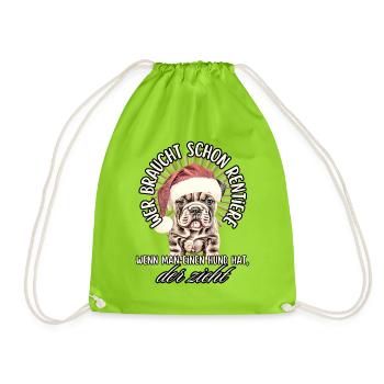 drôle Père Noël Bulldog chiens de Noël - Sac de sport léger - vert néon - Devant