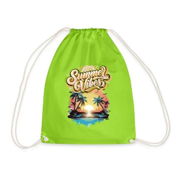 Summer Mood Palm Trees Sunset - Drawstring Bag - neon green - Front