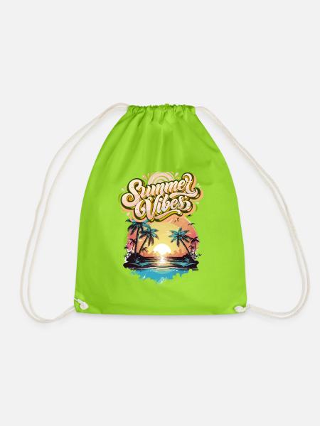 Summer Mood Palm Trees Sunset - Drawstring Bag - neon green