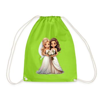 Lesbian bride and groom during the wedding - Drawstring Bag - neon green - Front