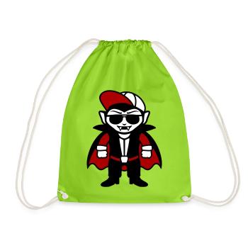 Dessin animé de vampire cool avec lunettes de soleil et casquette - Sac de sport léger - vert néon - Devant