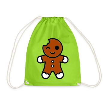 Funny bitten gingerbread man christmas - Drawstring Bag - neon green - Front