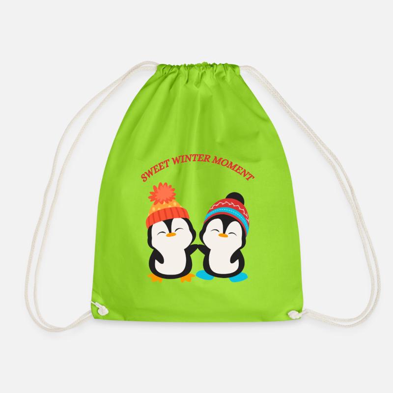 Happy penguin friends - Drawstring Bag - neon green