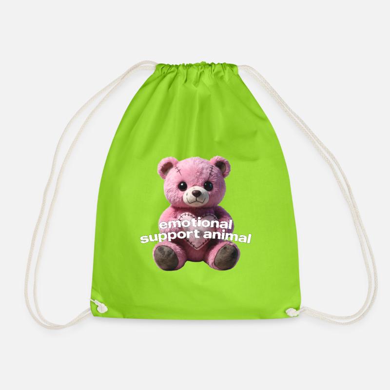 Tender pink bear with heart - Drawstring Bag - neon green