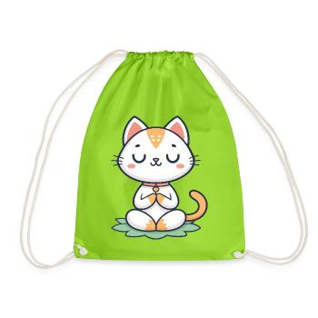 Meditativer Zen-Chat - Turnbeutel - Neongrün - Vorne