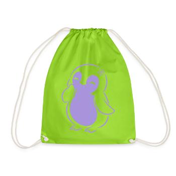 Cute Minimalist Penguin Silhouette Girl - Drawstring Bag - neon green - Front