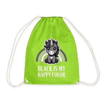 Schwarze Einhorn-Happy Color - Turnbeutel - Neongrün - Vorne