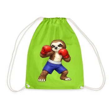 Cool sloth boxer cartoon martial arts boxing - Drawstring Bag - neon green - Front