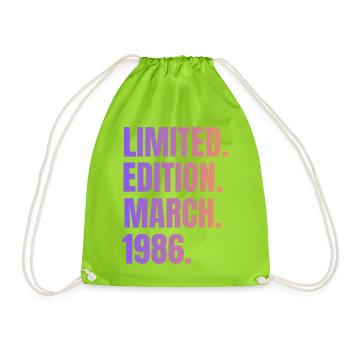 März 1986 Jahr 1986 Retro 1986 Limitierte Ausgabe - Turnbeutel - Neongrün - Vorne