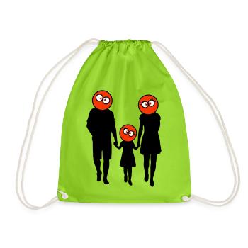 Familie Silhouette Liebe Kinder Eltern Mama Papa - Turnbeutel - Neongrün - Vorne