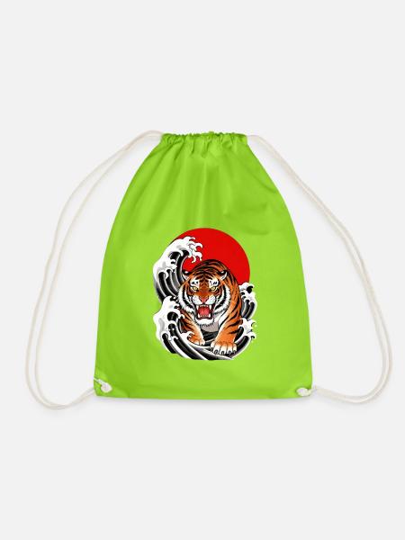 Tiger in roten Wellen - Turnbeutel - Neongrün
