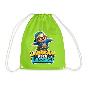 Faultier Skater Langsam aber lässig Spruch Cool - Turnbeutel - Neongrün - Vorne