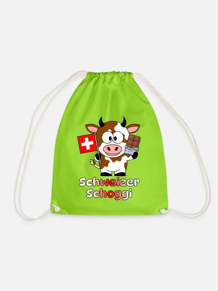 Schweizer Schoggi Kuh Cartoon - Turnbeutel - Neongrün