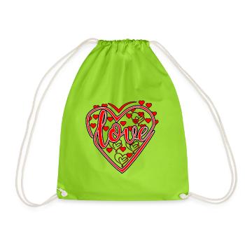 Love with heart - Valentine's Day, Mother's Day, Father's Day - Drawstring Bag - neon green - Front
