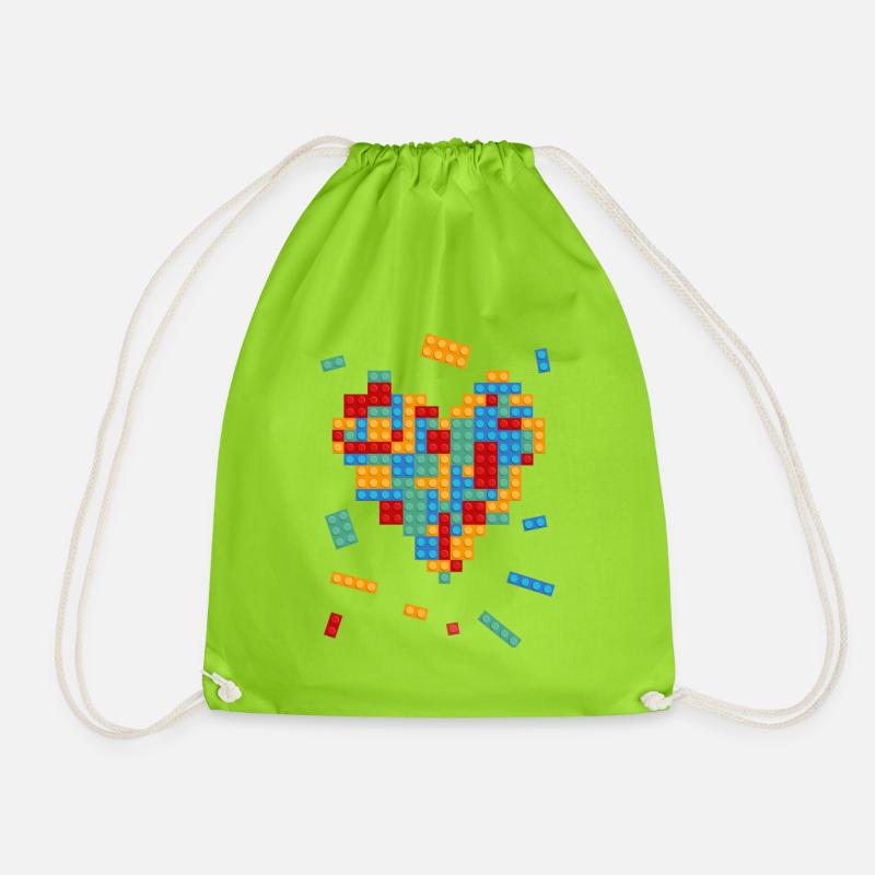 Valentine's Day Heart Building Blocks Constructor Architect - Drawstring Bag - neon green