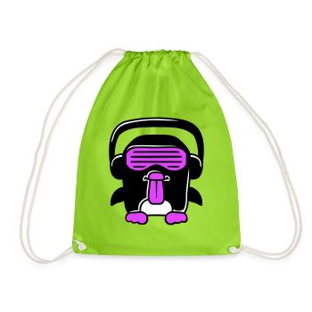 Party DJ Pinguin Kopfhörer Sonnenbrille Frech Cool - Turnbeutel - Neongrün - Vorne