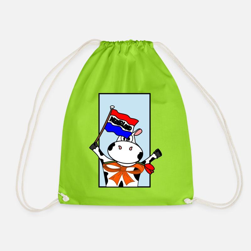 Cow with Dutch flag - Drawstring Bag - neon green