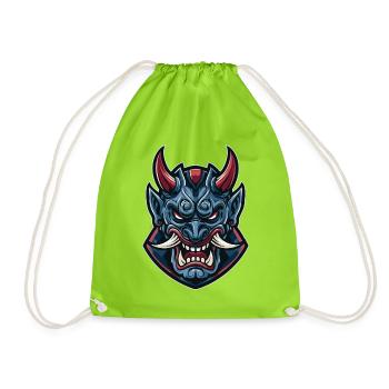 Blue Demon Mask War Mask - Drawstring Bag - neon green - Front