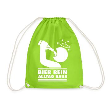 Bier rein - Alltag raus Piktogram (Farbe änderbar) - Turnbeutel - Neongrün - Vorne