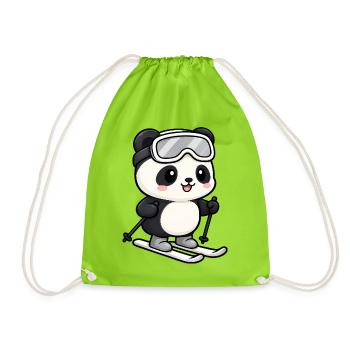 Süßer Panda Kawaii Skifahrer Cartoon - Turnbeutel - Neongrün - Vorne