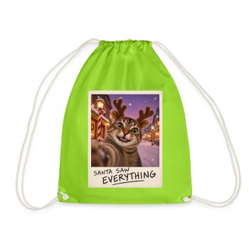 Santa Saw Everything Katze Selfie - Turnbeutel - Neongrün - Vorne