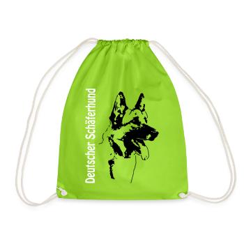 Deutscher Schäferhund Portrait mit Schrift, rechts - Turnbeutel - Neongrün - Vorne