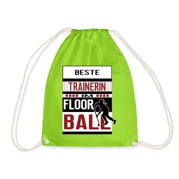 Floorball Trainerin beste Floorballtrainerin Frau - Turnbeutel - Neongrün - Vorne