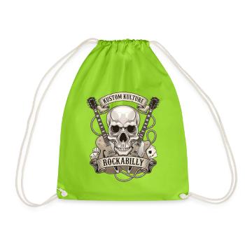 Rockabilly Schädel mit Gitarren - Turnbeutel - Neongrün - Vorne