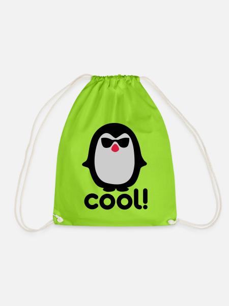 Cool pinguin - Drawstring Bag - neon green