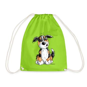 Kleiner Berner Sennenhund - Cartoon - Geschenk - Turnbeutel - Neongrün - Vorne