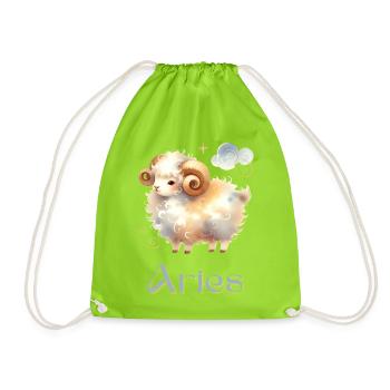 Elegantes Aries Sternzeichen Aquarell Geschenk - Turnbeutel - Neongrün - Vorne