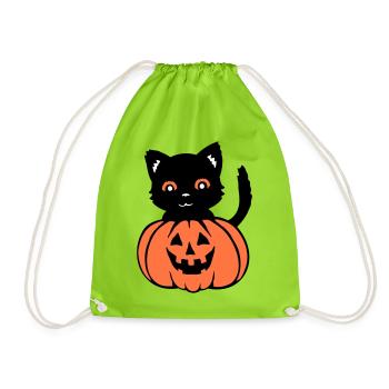 Halloween Chat Noir Citrouille Automne Effrayant Effrayant - Sac de sport léger - vert néon - Devant