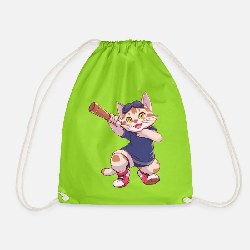 Cat, Cats - Drawstring Bag - neon green
