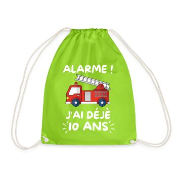 Camion Pompier 10 Ans, Anniversaire Garçon - Sac de sport léger - vert néon - Devant
