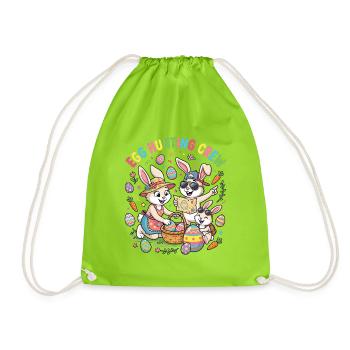 Hosterhasen Familie -Eier Sammler - Turnbeutel - Neongrün - Vorne