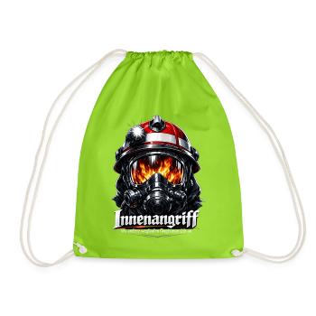 Feuerwehr Innenangriff Flammenhelm - Turnbeutel - Neongrün - Vorne