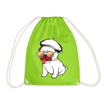Dummer Zungen-Mops - Turnbeutel - Neongrün - Vorne