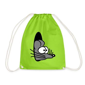 Maus Wand Loch Mauseloch Guckt Süß Lustig Comic - Turnbeutel - Neongrün - Vorne