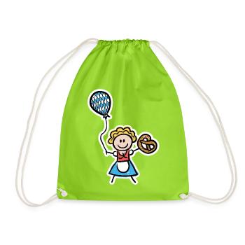 Lustiges Madl im Dirndl mit Luftballon und Brezel - Turnbeutel - Neongrün - Vorne