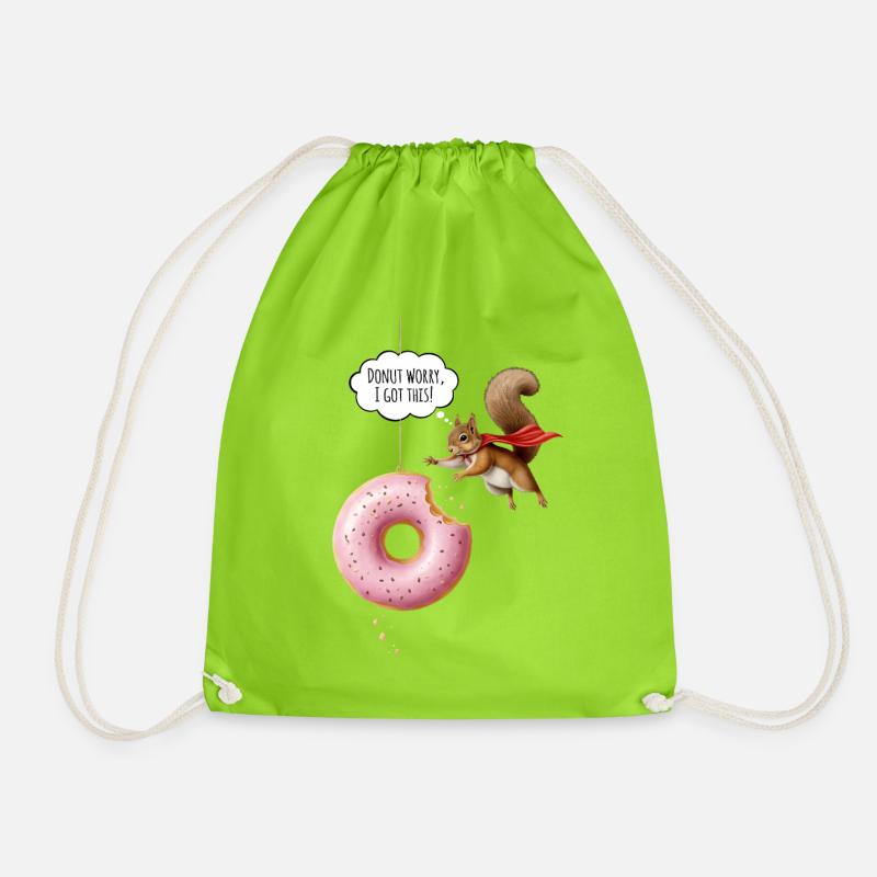 Cute squirrels with donut - Drawstring Bag - neon green