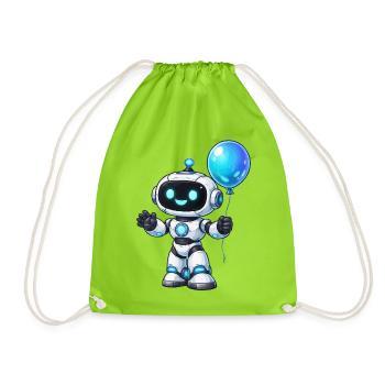 Small robot with balloon - Drawstring Bag - neon green - Front