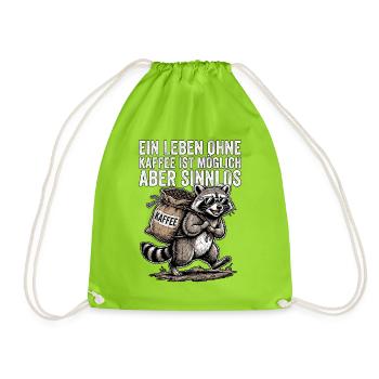 Kaffee Waschbär - Turnbeutel - Neongrün - Vorne