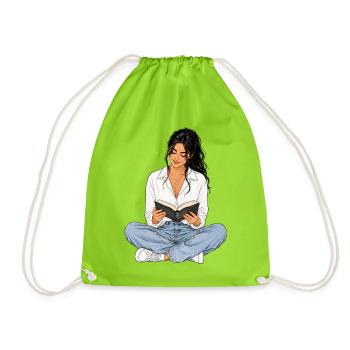 Reading is my time-out – Bücherliebe Booklover - Drawstring Bag - neon green - Front