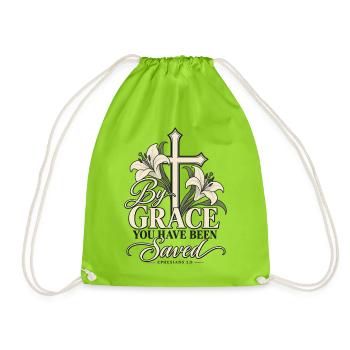 By Grace – Kreuz und Lilien - Turnbeutel - Neongrün - Vorne