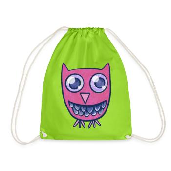 Pink Owl Grin Cartoon-Monster - Turnbeutel - Neongrün - Vorne