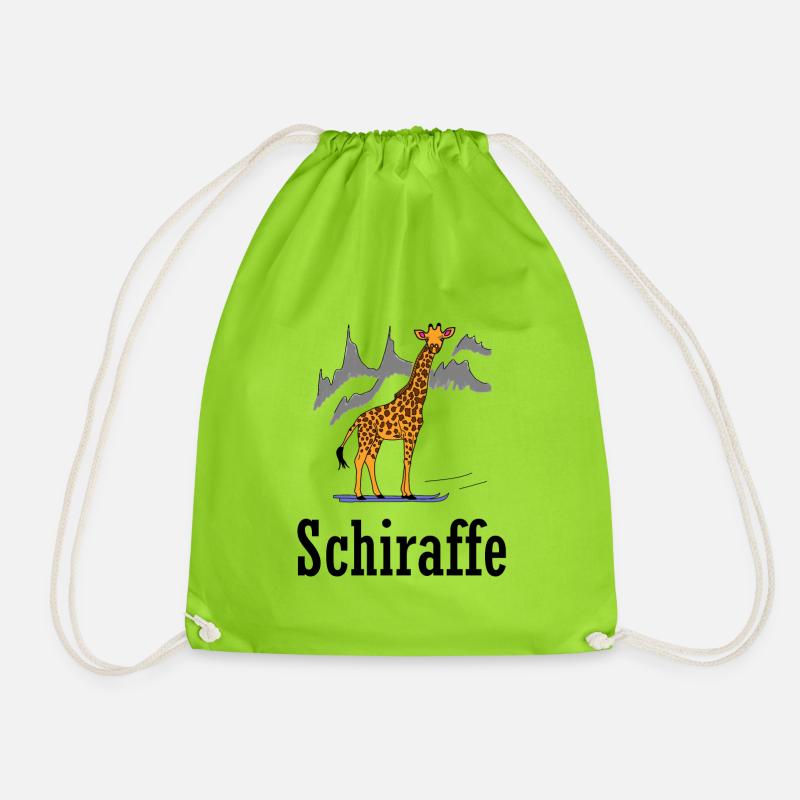 lustige Giraffe Ski Schiraffe Berge Geschenkidee - Turnbeutel - Neongrün