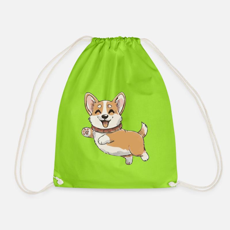 Glücklicher Corgi in Bewegung - Turnbeutel - Neongrün