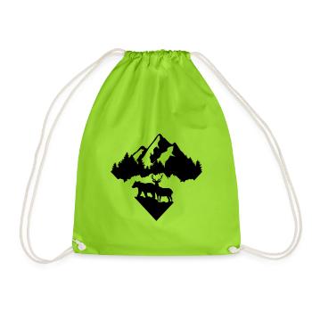 Bear, Deer, Forest and Mountains - Drawstring Bag - neon green - Front