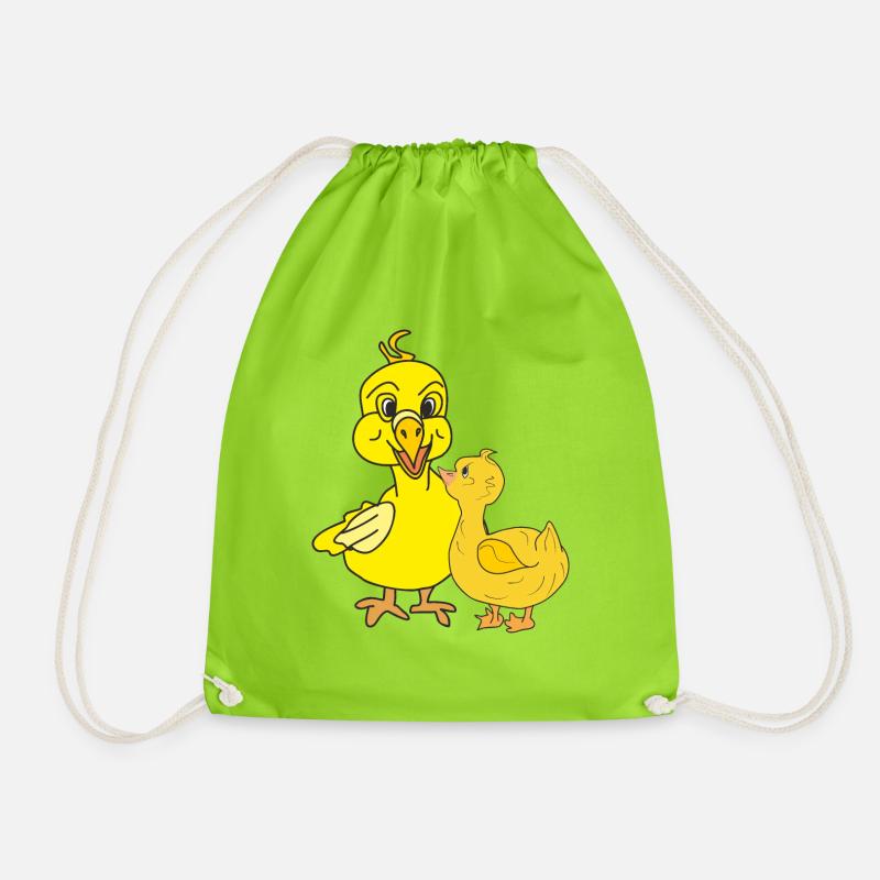 Two yellow ducklings - Drawstring Bag - neon green
